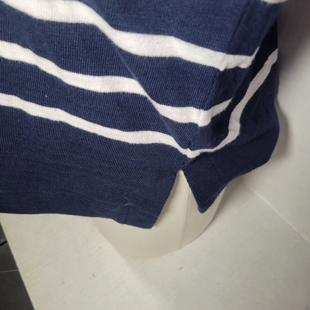 NWT Madewell Women White & Blue Striped Nautical Rugby Polo V-Neck Cotton XS Tee - Picture 4 of 7